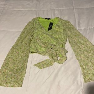 Lulus green floral wrap top